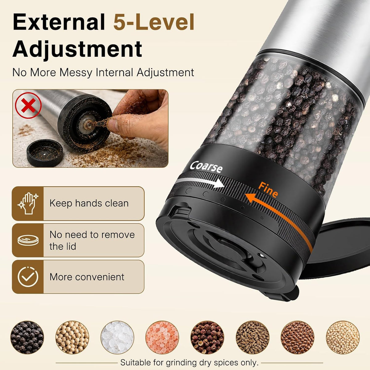 Rechargeable Electric Salt and Pepper Grinder Set with Battery Display