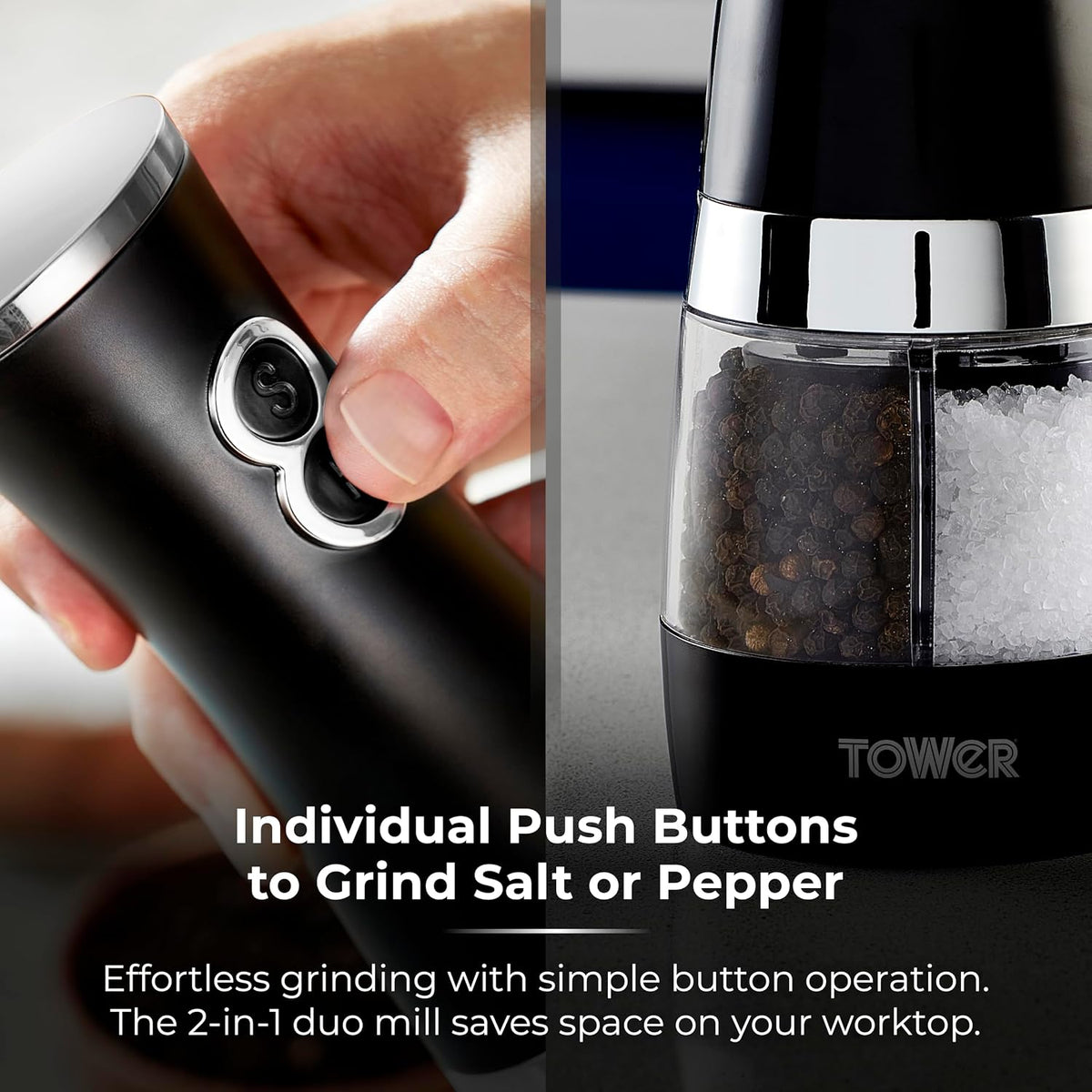 Electric Salt and Pepper Mills, Black and Chrome