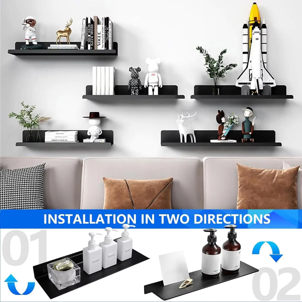 Aluminum Alloy Living Room Floating Shelves No Drilling Bedroom Decoration Wall Shelves Bathroom Shelf Books Plants Ledge