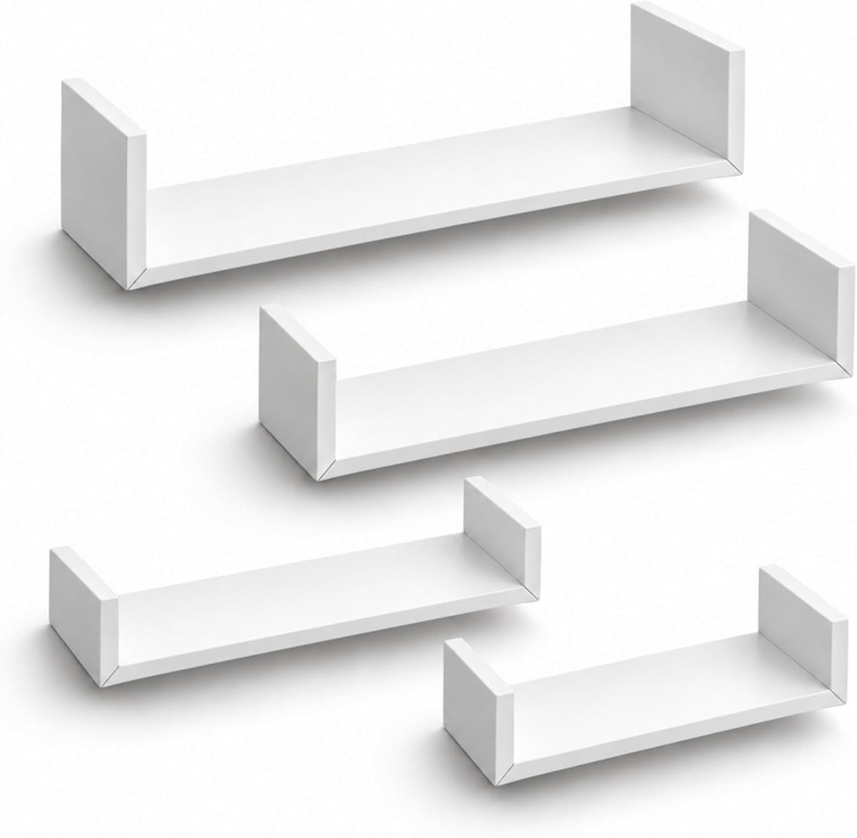 White Floating Shelves – Set of 4 in graduated sizes