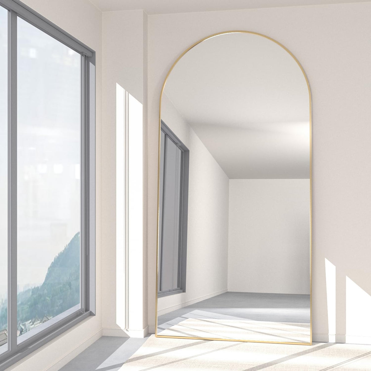 Gold arched floor mirror – view 6