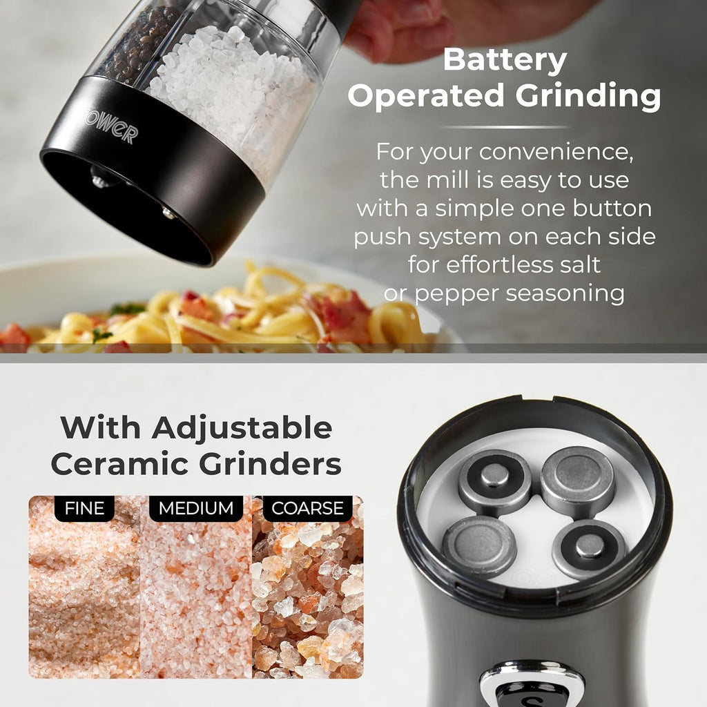 Electric Salt and Pepper Mills, Black and Chrome