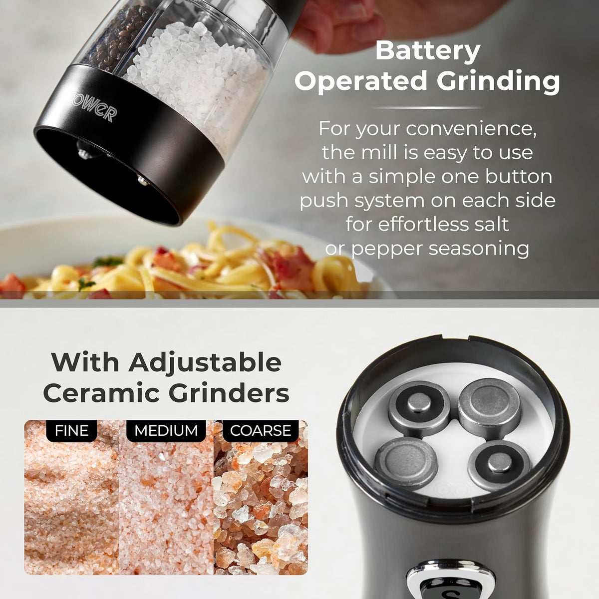 Electric Salt and Pepper Mills, Black and Chrome
