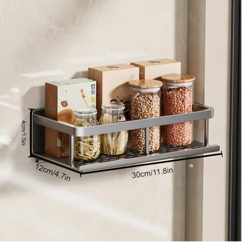 Wall-Mounted Aluminium Spice Rack holding spice jars