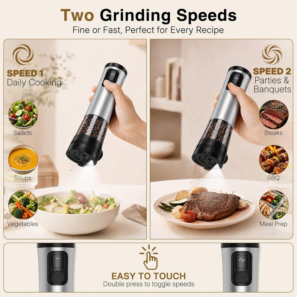 Rechargeable Electric Salt and Pepper Grinder Set with Battery Display
