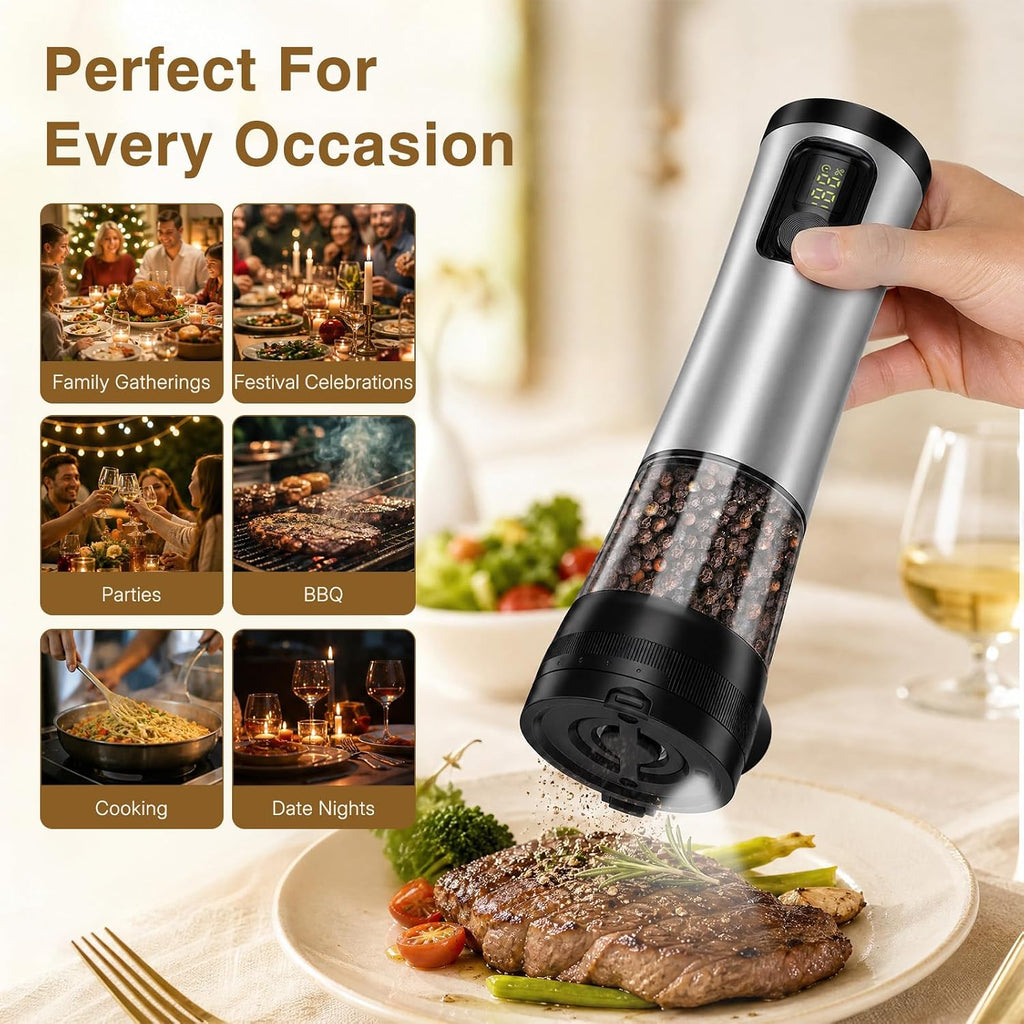 Rechargeable Electric Salt and Pepper Grinder Set with Battery Display