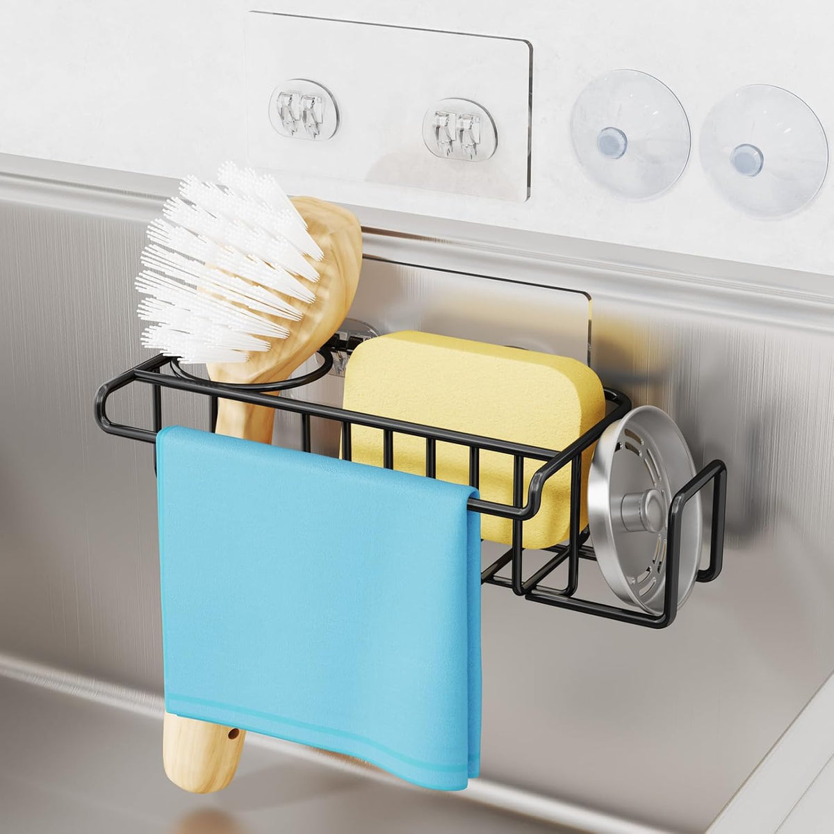 Sink Caddy Sponge Holder- 4 in 1 Rustproof Kitchen Sink Organiser