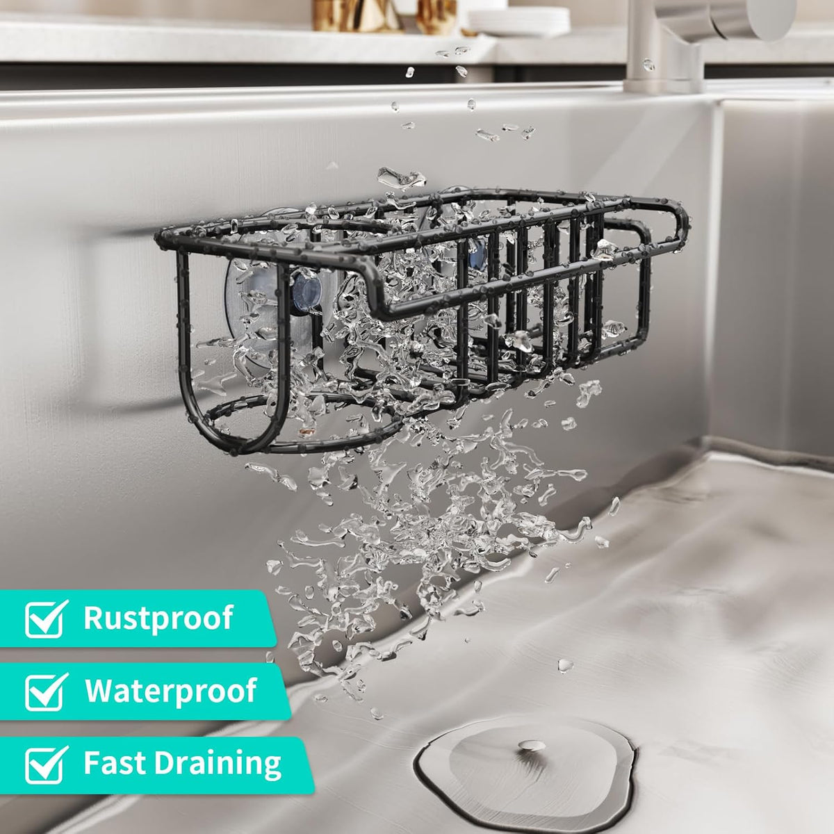 Sink Caddy Sponge Holder- 4 in 1 Rustproof Kitchen Sink Organiser