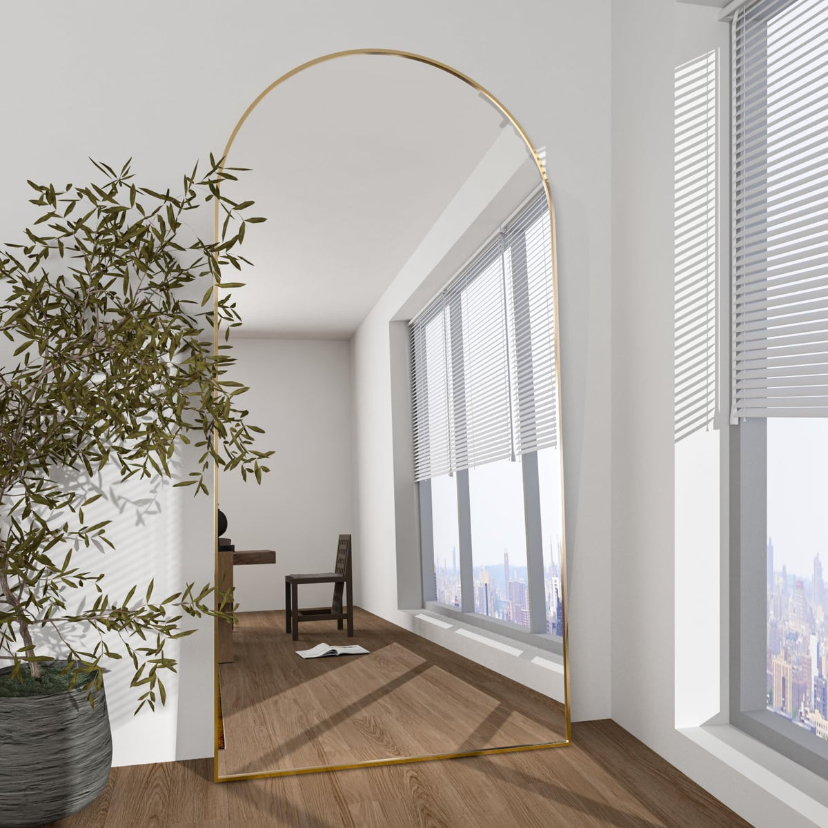 Gold arched floor mirror – view 3