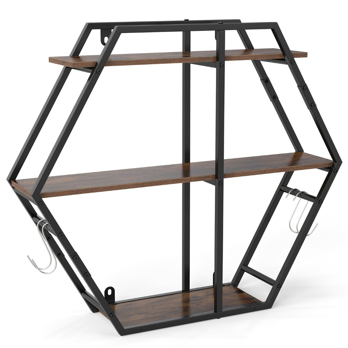 Industrial Hexagon Shelves for Wall 3-Tier Decorative Floating Wall Shelves with Hooks