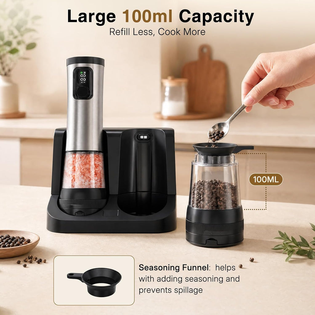 Rechargeable Electric Salt and Pepper Grinder Set with Battery Display