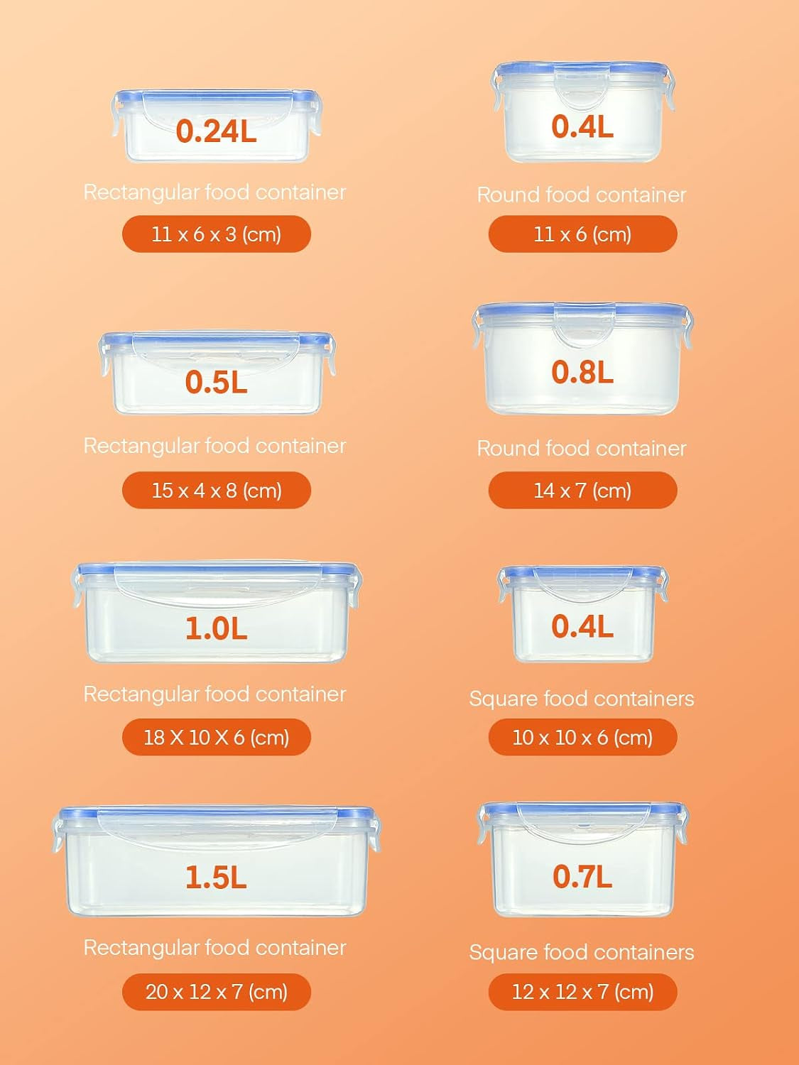 Food Containers, 8 PCS Plastic Airtight Food Storage Containers