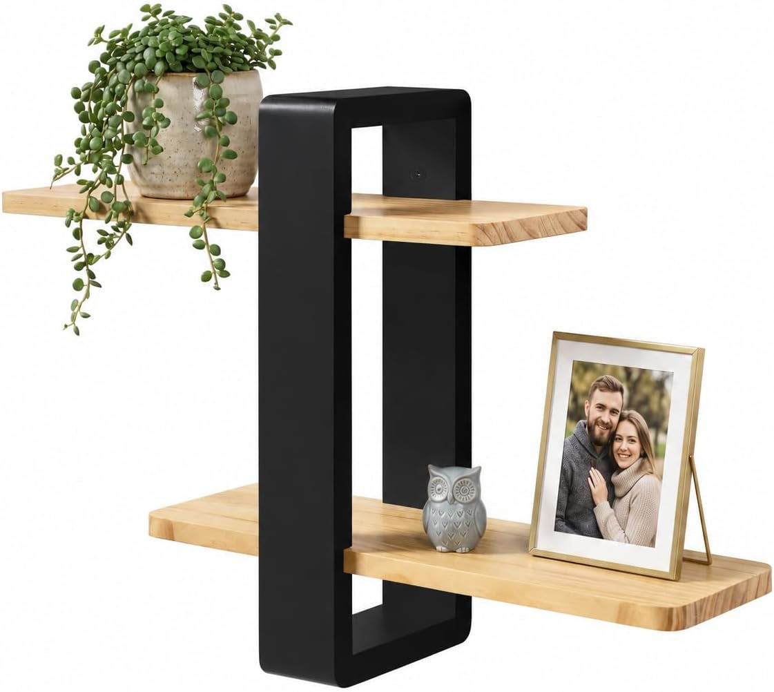 2-Tier Adjustable Floating Shelves in black and pine