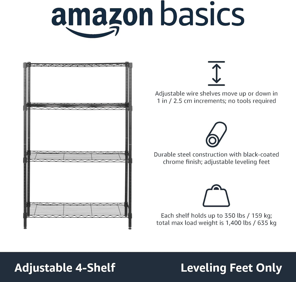Black 4-shelf steel storage unit – view 4