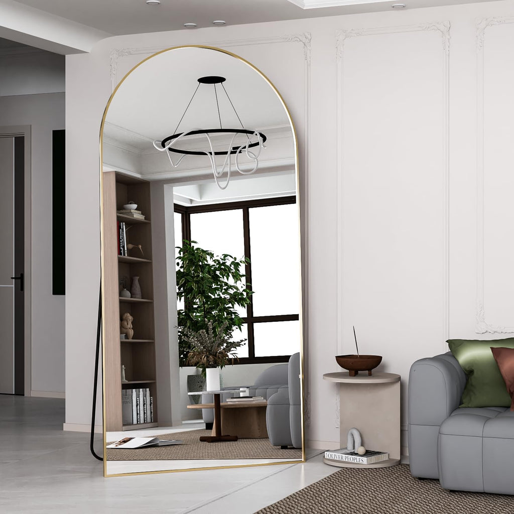 Gold arched floor mirror – view 2