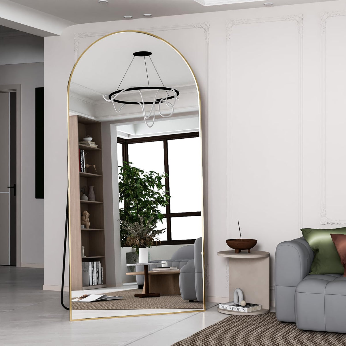 Gold arched floor mirror – view 2
