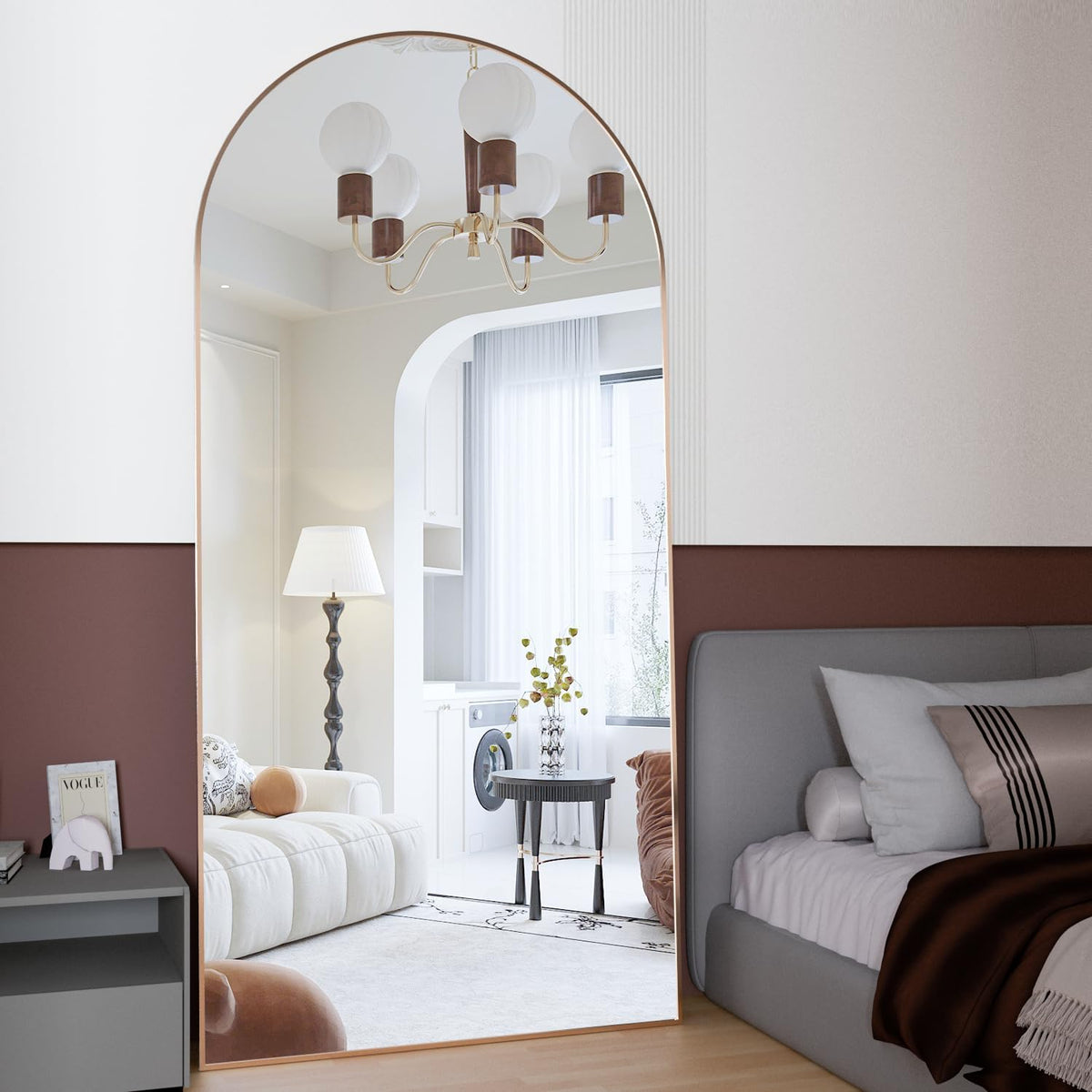 Gold arched floor mirror – view 5