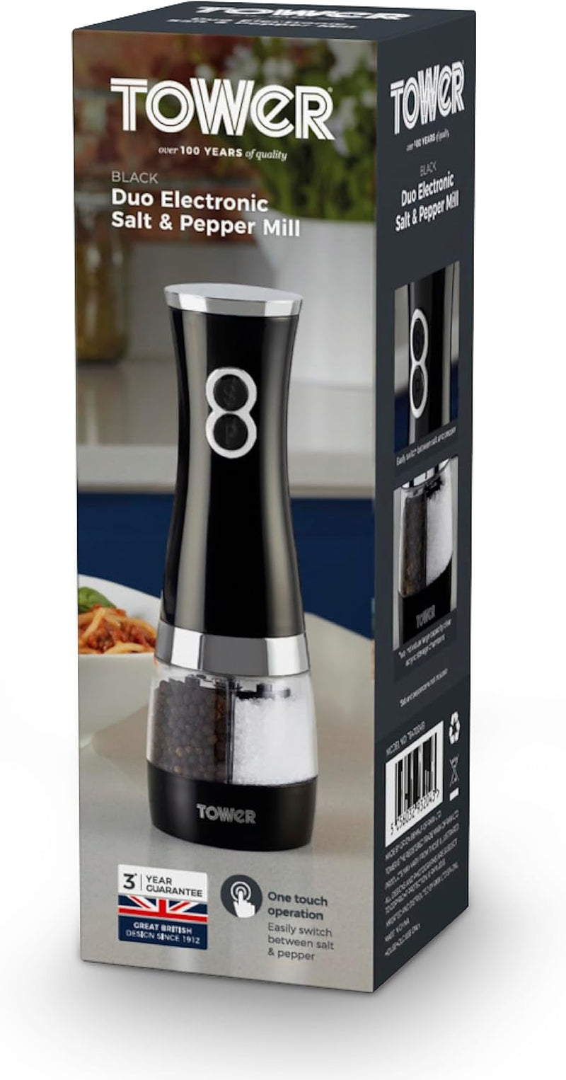 Electric Salt and Pepper Mills, Black and Chrome